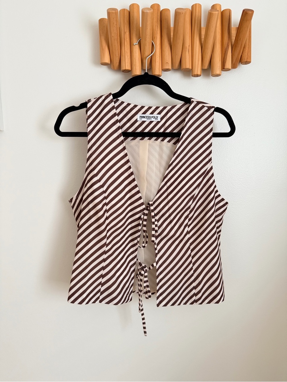 Princess Polly Brown & Cream Striped Tie-Front Vest